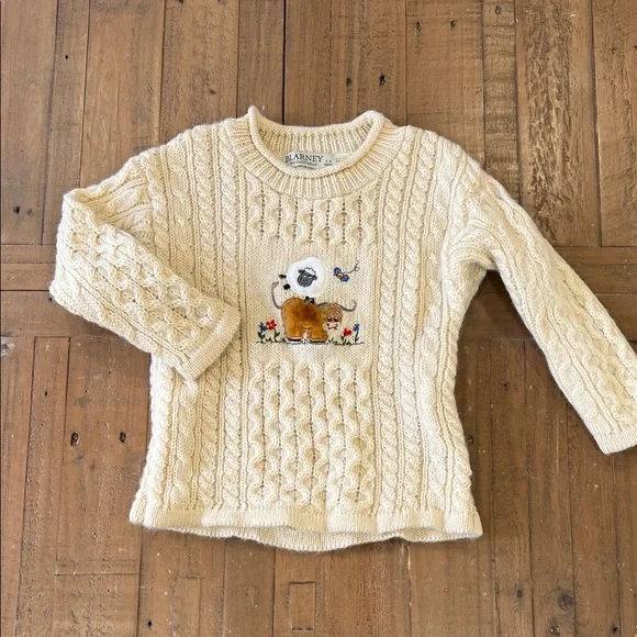 Blarney Woollen mills Irish wool cable knit sweater animal embroidered 5-6 years - Picture 1 of 5